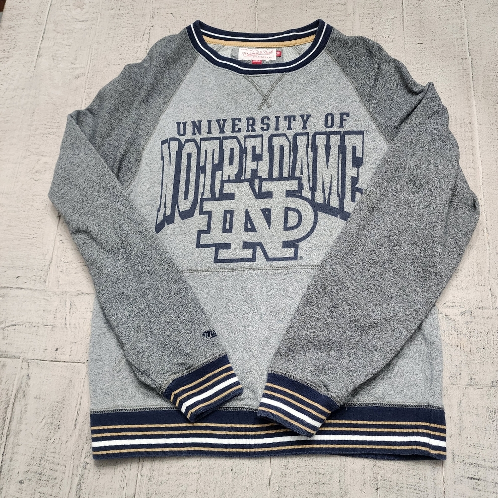 Notre Dame NCAA Mitchell&Ness Size M Gray Men's Long Sleeve Crewneck Sweatshirt